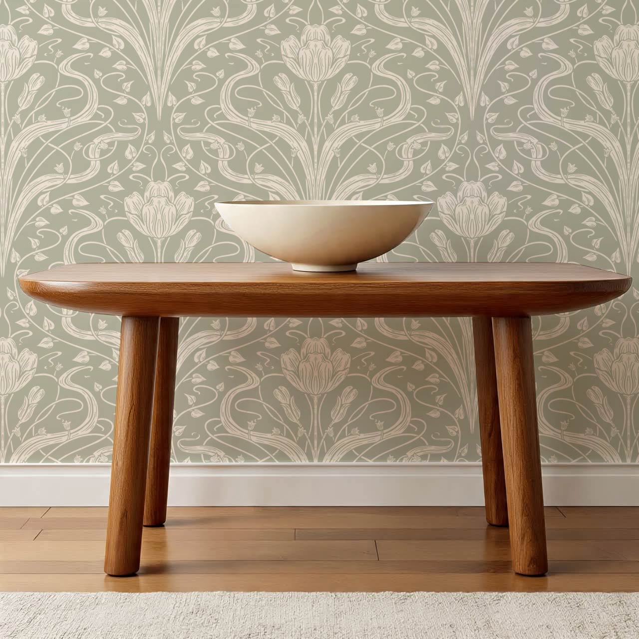 Louve Large Flora Nouveau Moss Cream Wallpaper