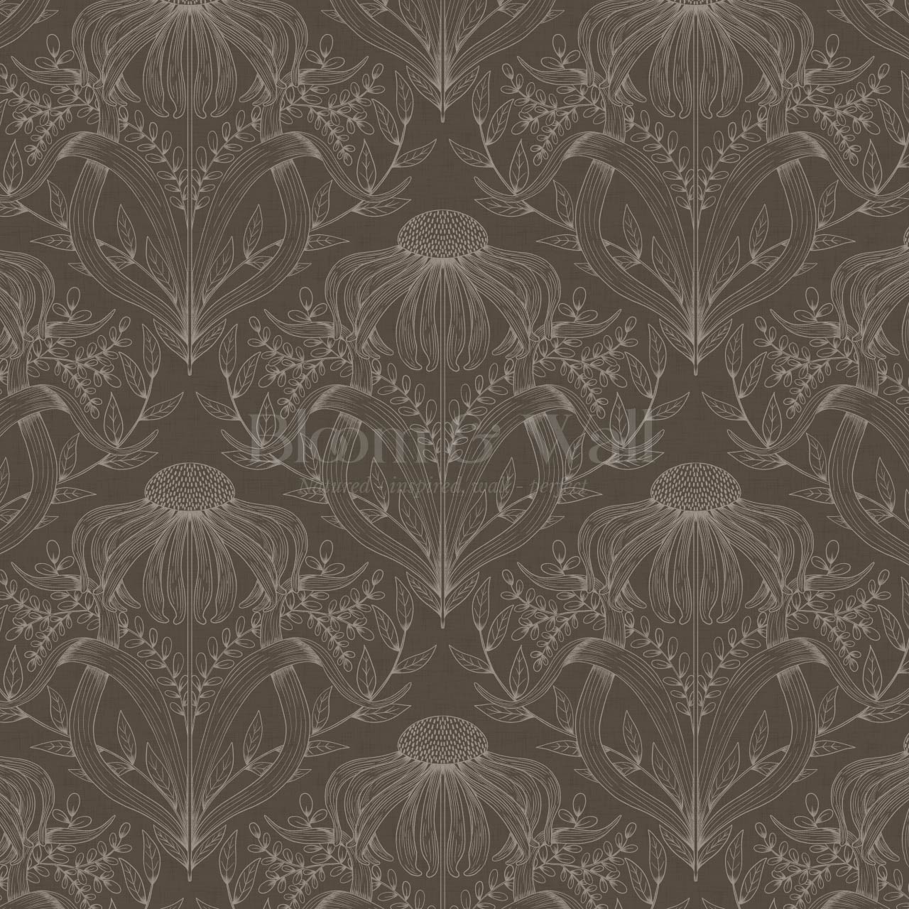 Lovel Large Delicate Line Floral Taupe Brown Wallpaper