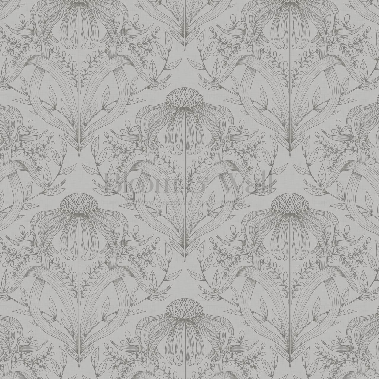 Lovel Large Delicate Line Floral Pale Gray Wallpaper
