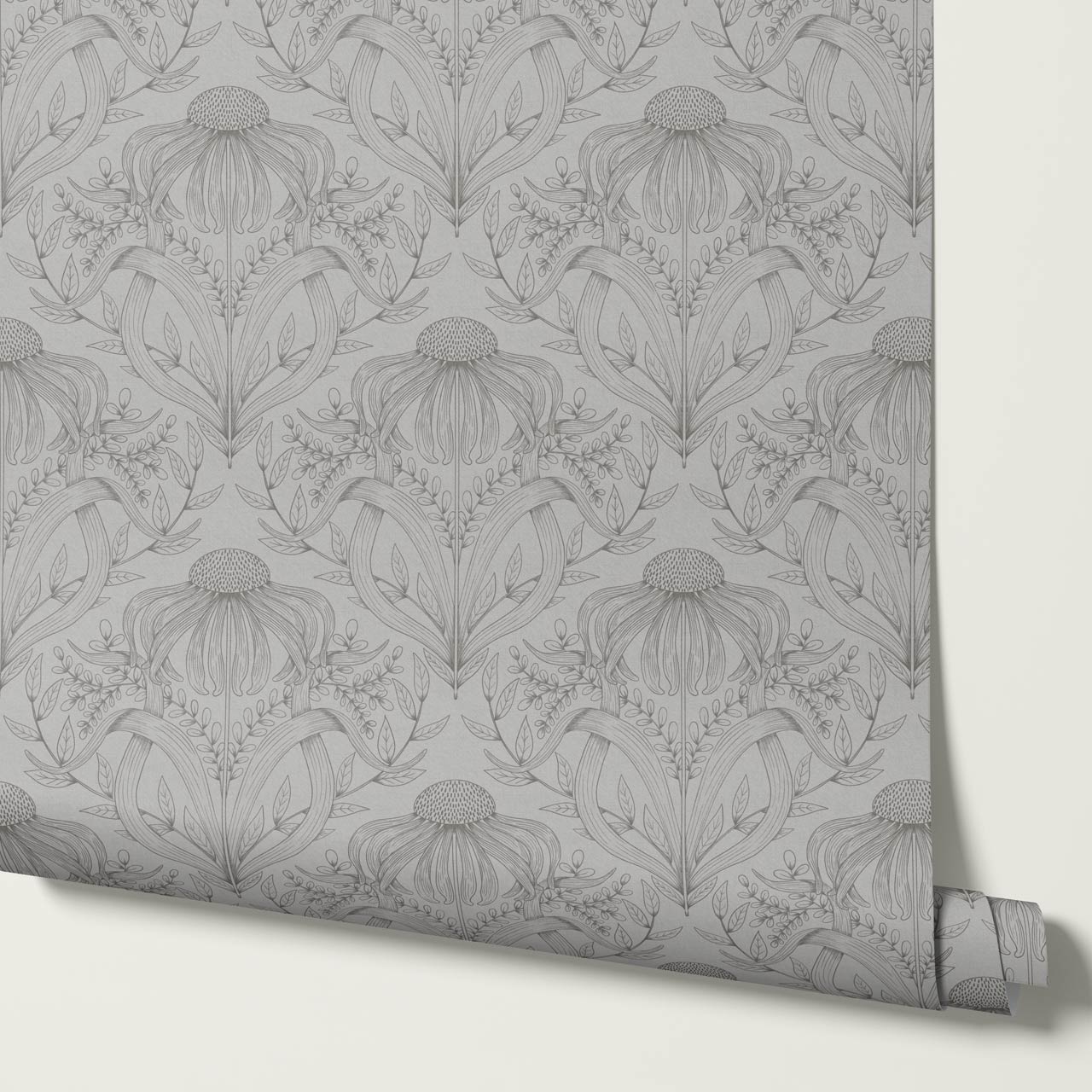 Lovel Large Delicate Line Floral Pale Gray Wallpaper