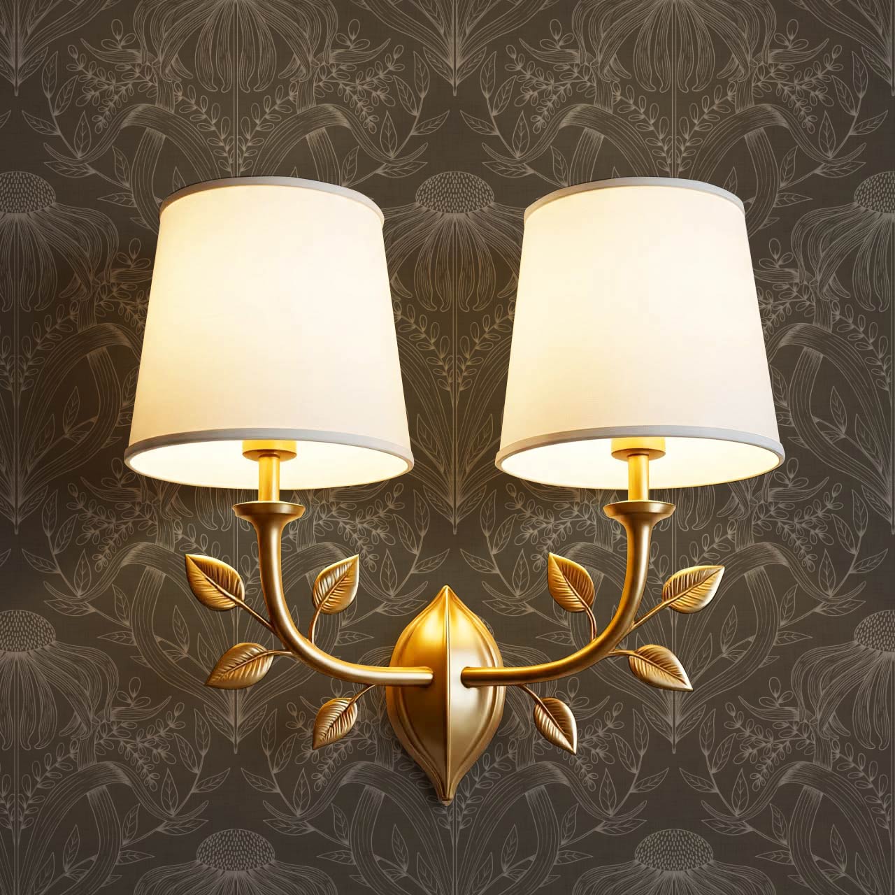 Lovel Large Delicate Line Floral Taupe Brown Wallpaper