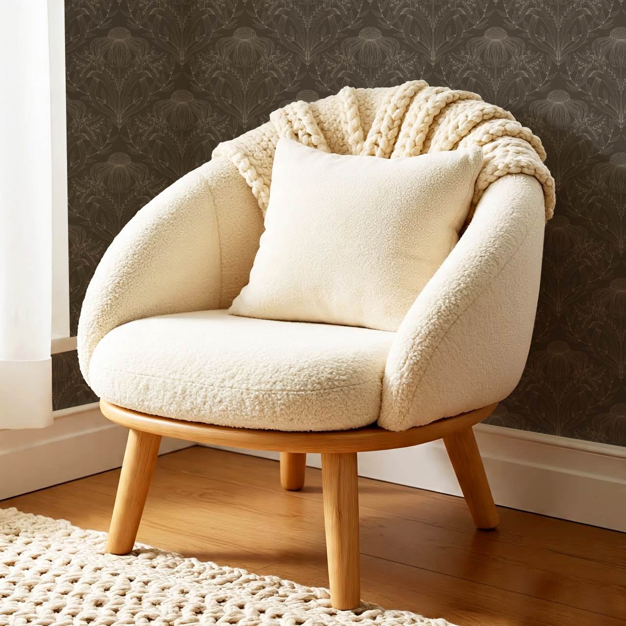 Lovel Large Delicate Line Floral Taupe Brown Wallpaper