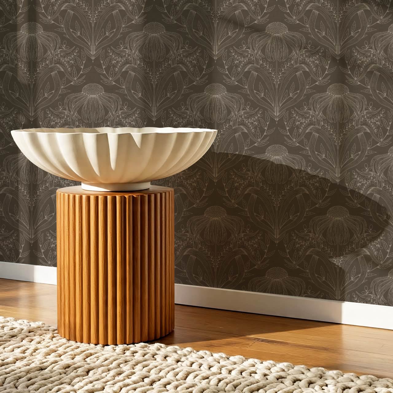 Lovel Large Delicate Line Floral Taupe Brown Wallpaper