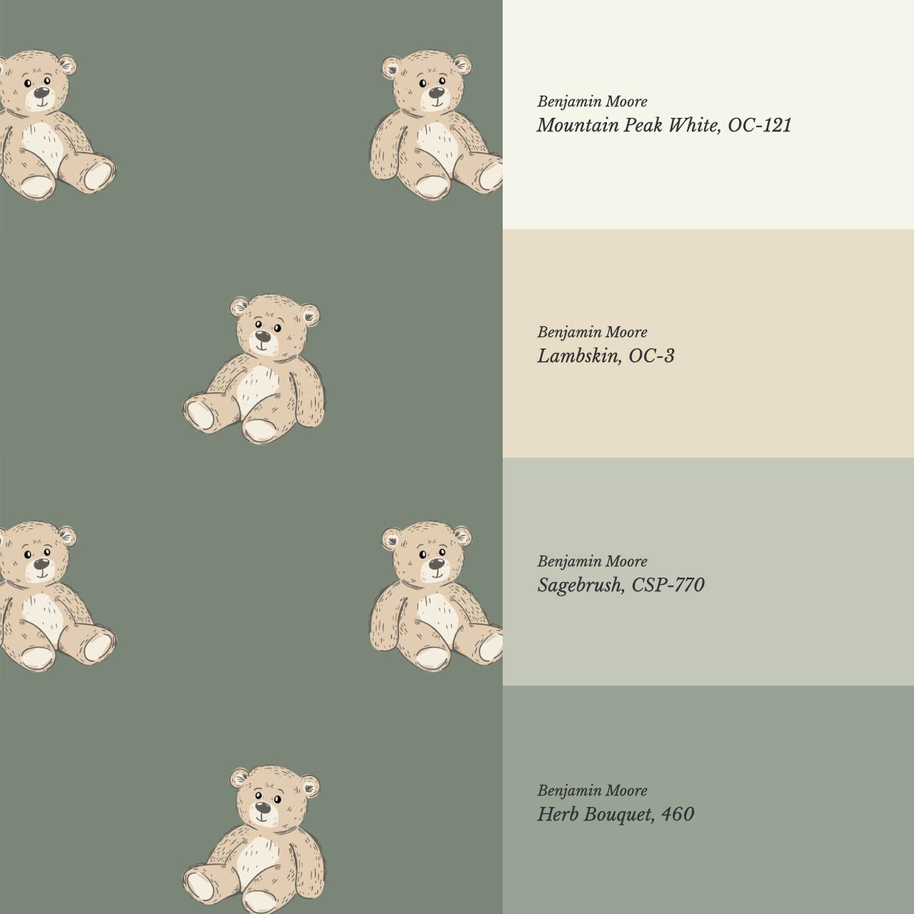 Lucas Teddy Bear Olive Green Wallpaper