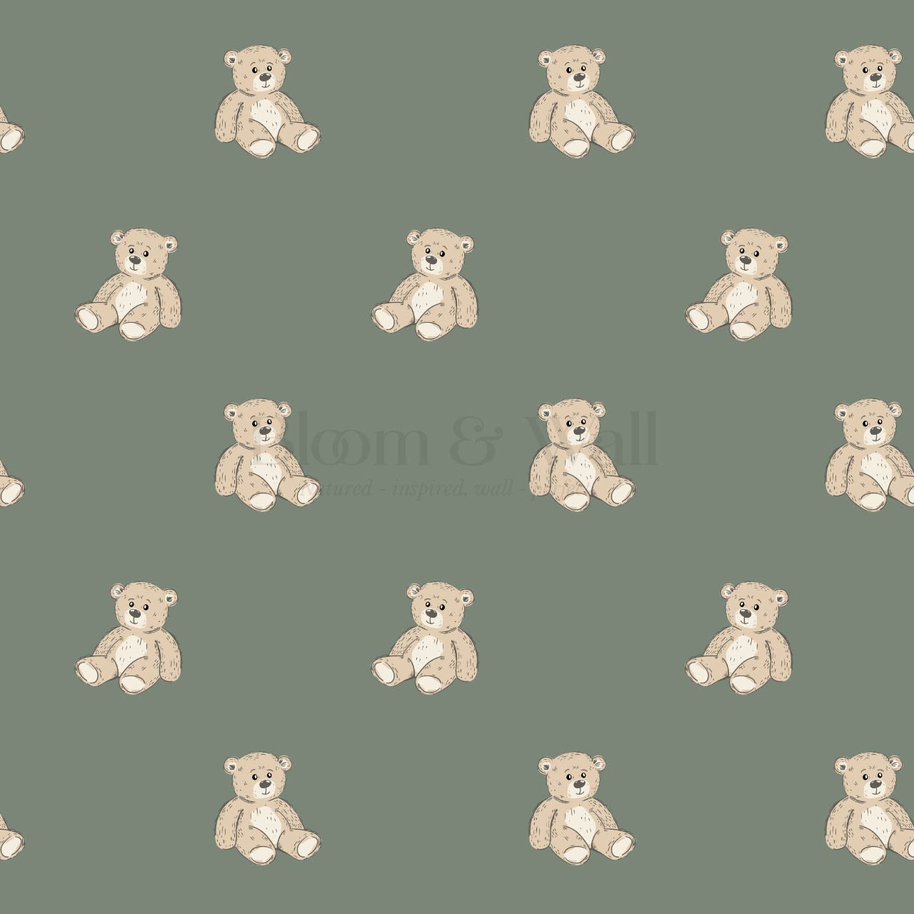 Lucas Teddy Bear Olive Green Wallpaper