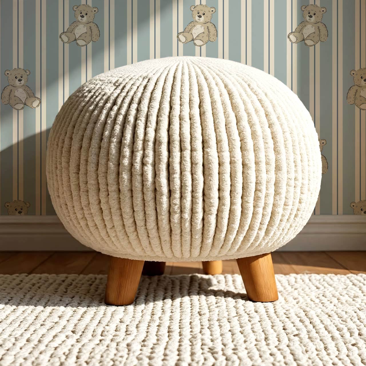 Lucas Teddy Bear Double Stripes Blue Wallpaper