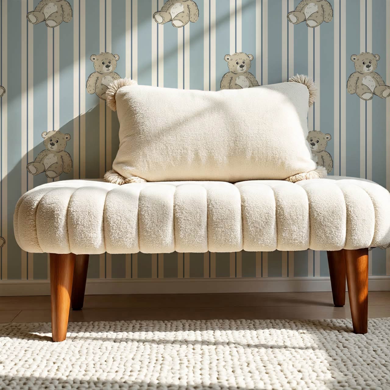 Lucas Teddy Bear Double Stripes Blue Wallpaper