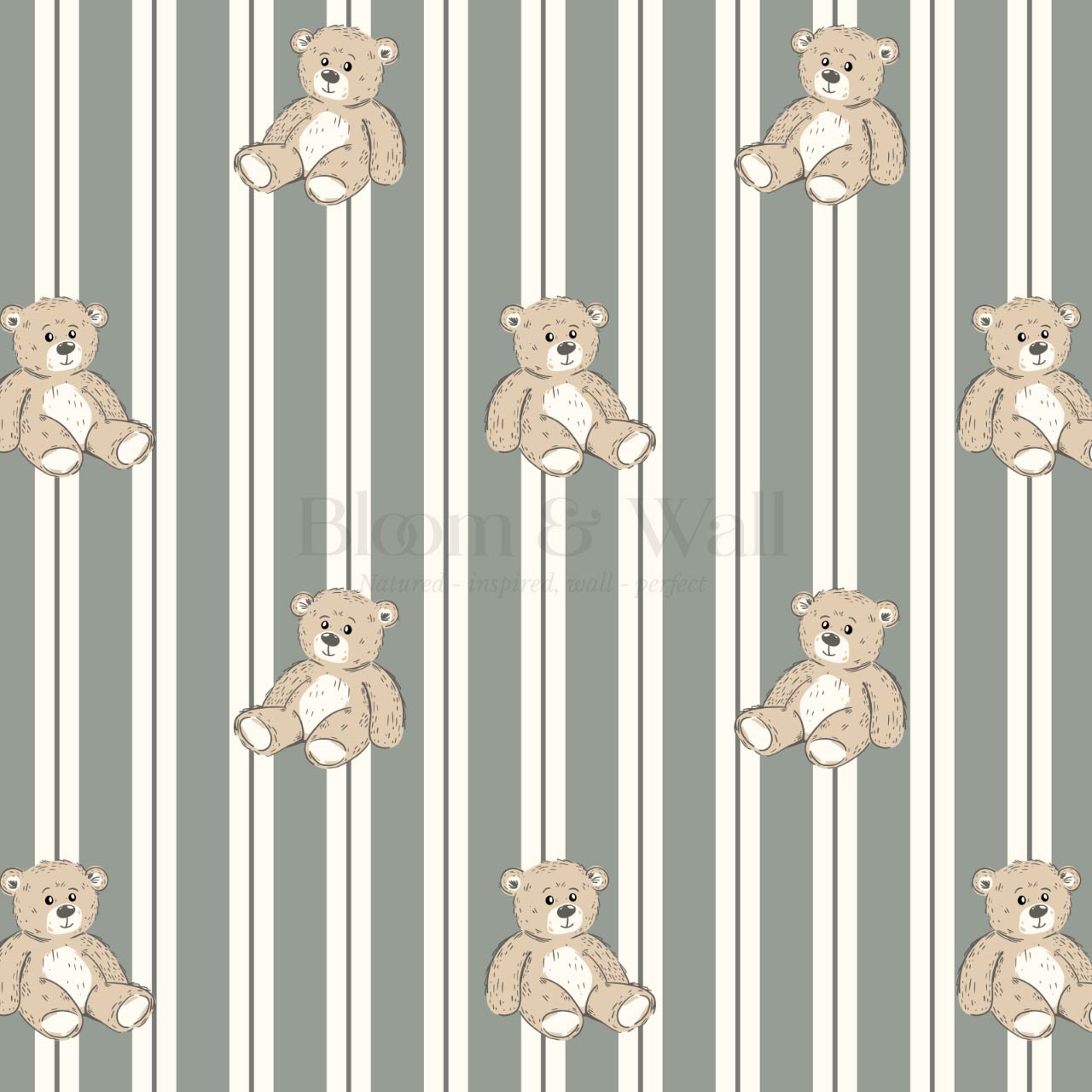 Lucas Teddy Bear Double Stripes Sage Wallpaper
