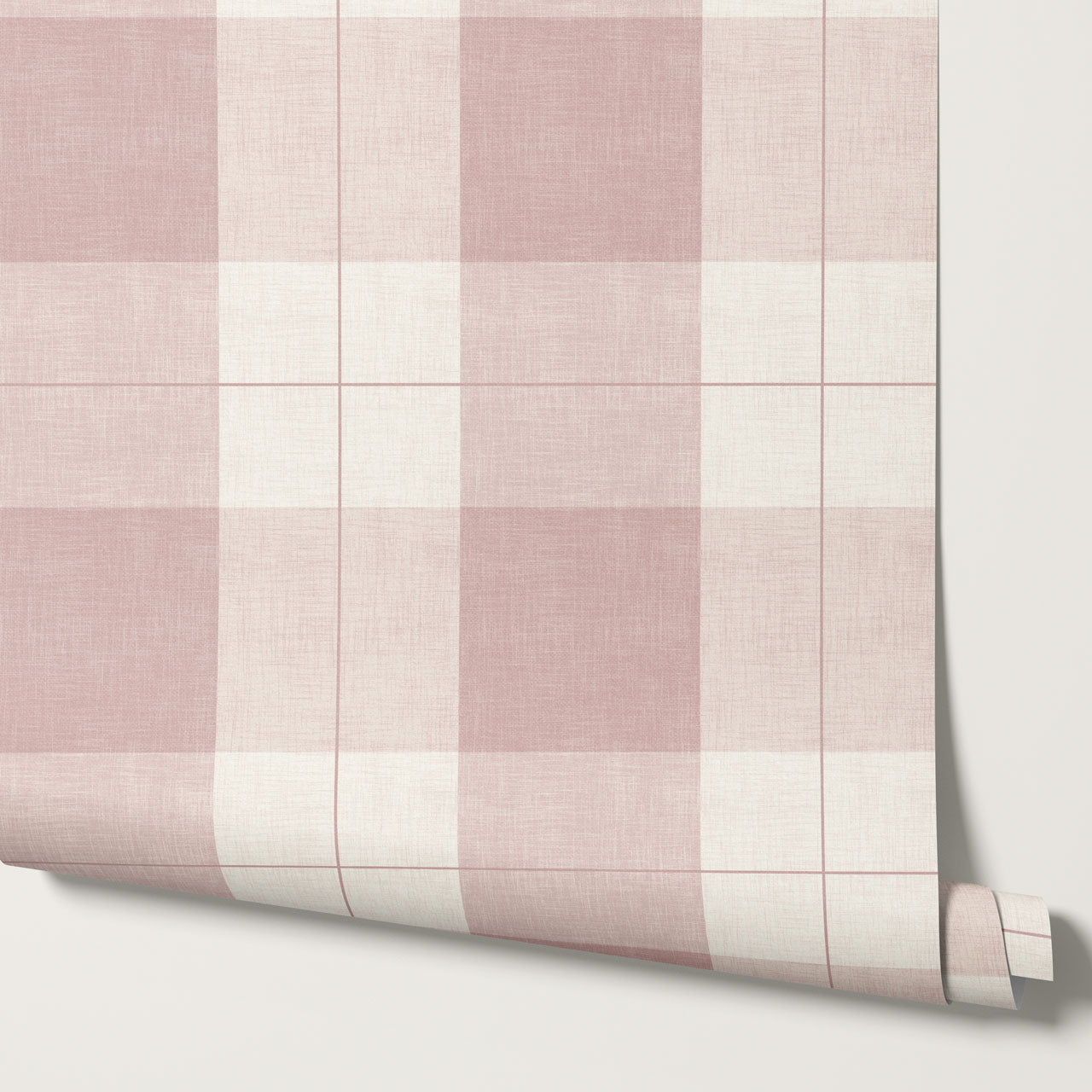 Lucia Gingham Linen Rose Dust Wallpaper