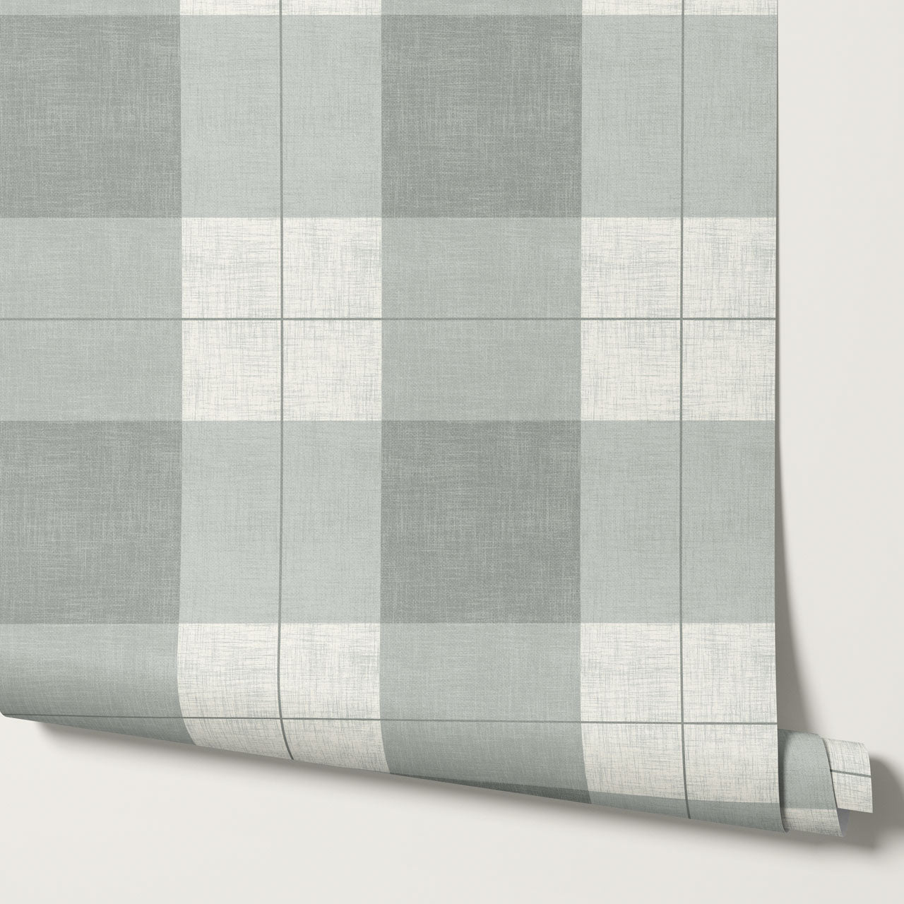 Lucia Gingham Linen Green Gray Wallpaper