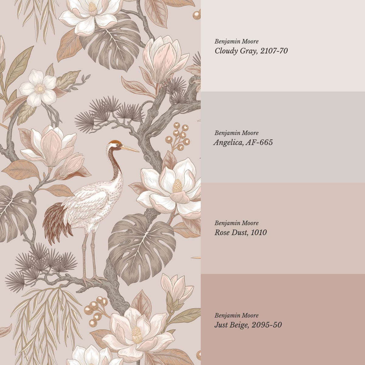 Luciaana Cranes Pale Mauve Ash Wallpaper