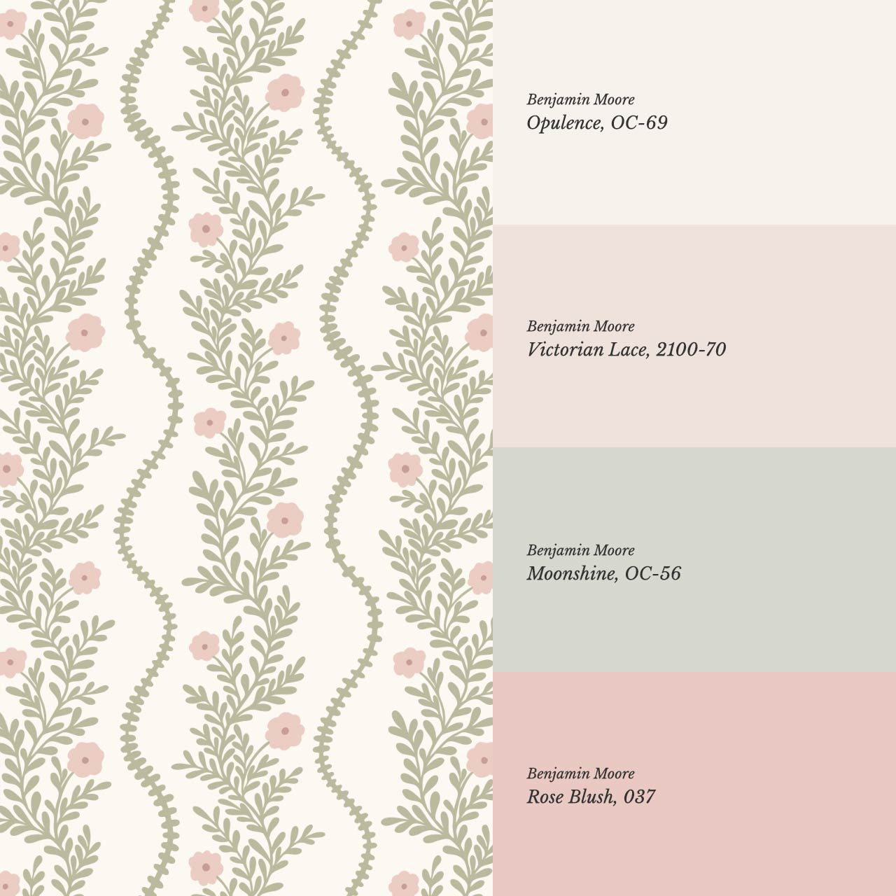 Lucinda Blooming Vines Soft Pink Soft Green Wallpaper