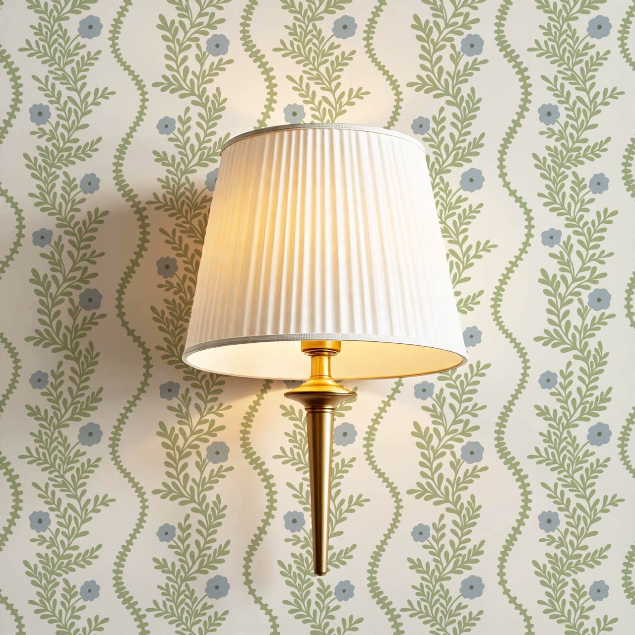 Lucinda Blooming Vines Grass Green Dusty Blue Wallpaper