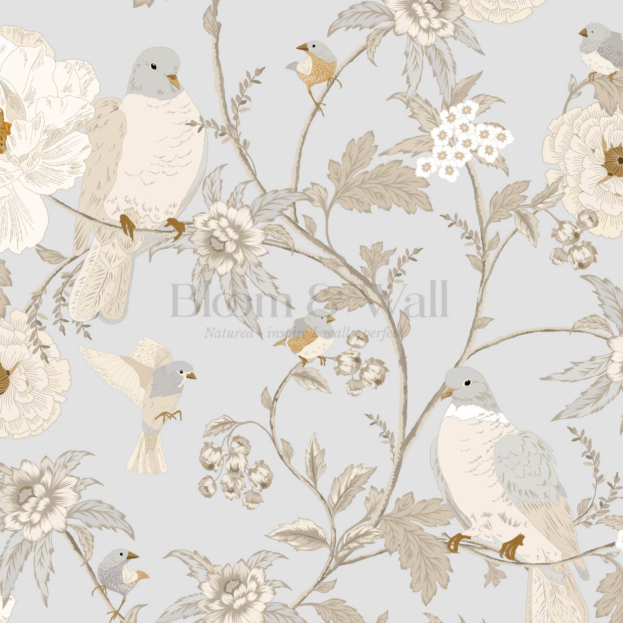 Lulee Whispering Dove Chinoiserie French Blue Wallpaper