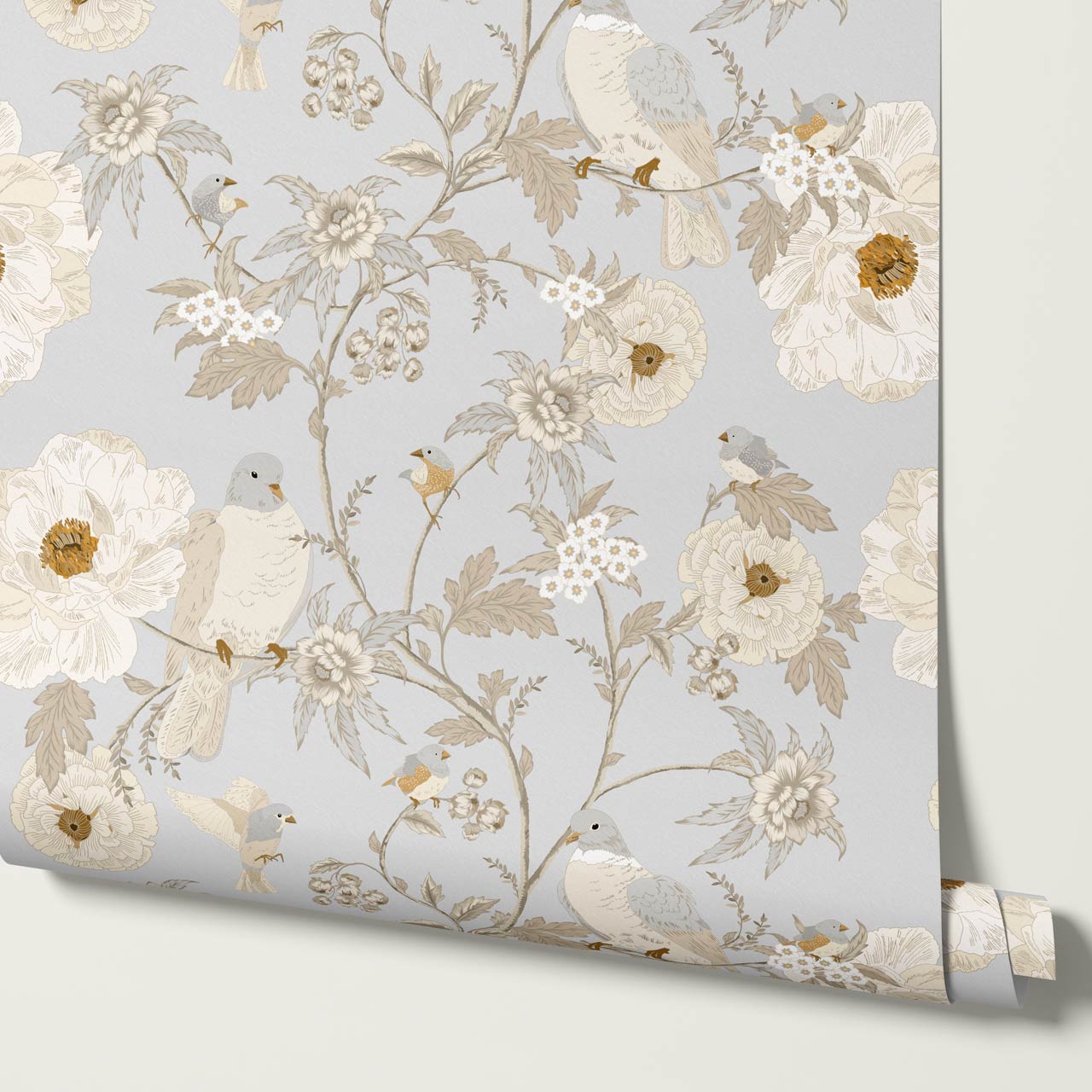 Lulee Whispering Dove Chinoiserie French Blue Wallpaper