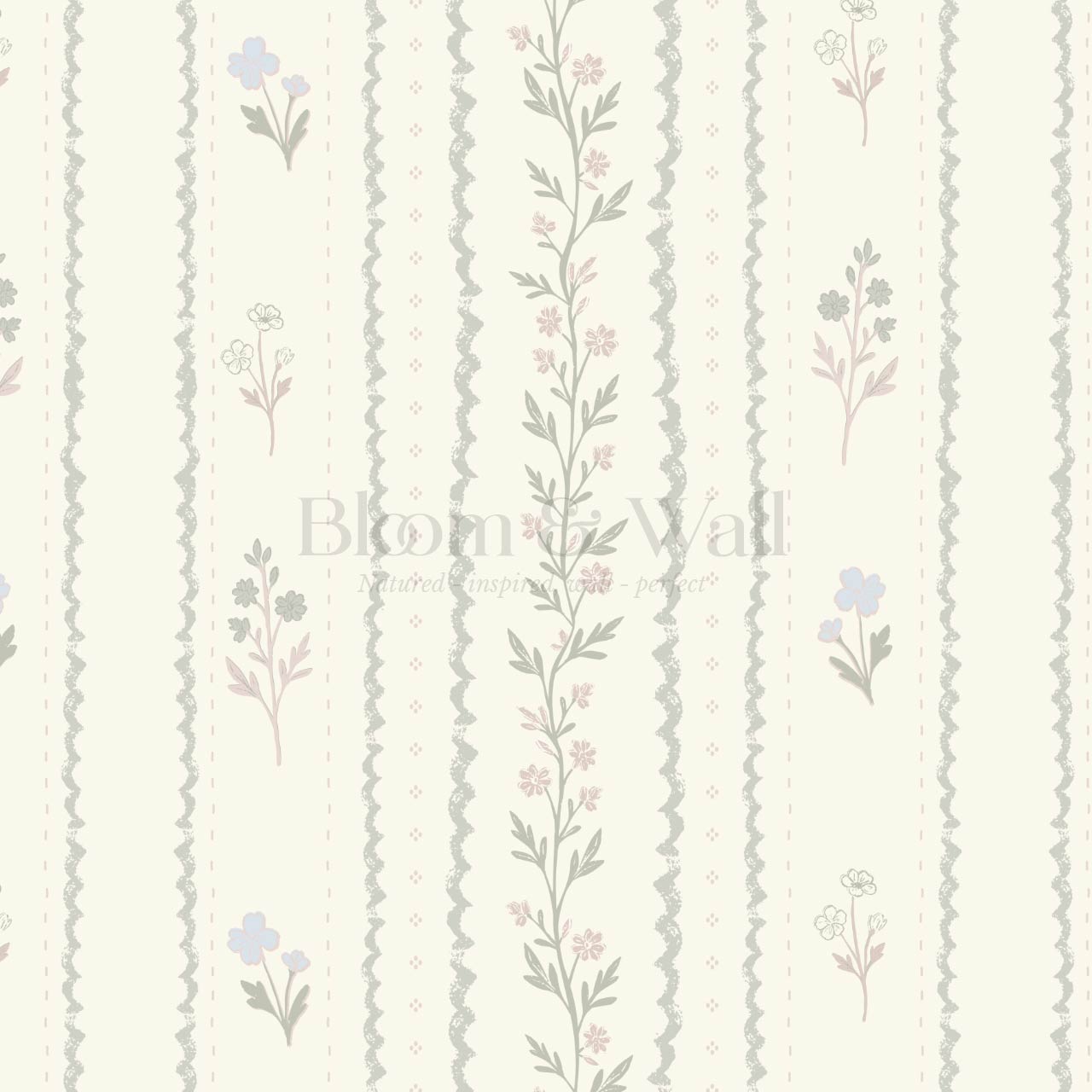 Lulu Decorative Floral Stripe Butter Sage Wallpaper