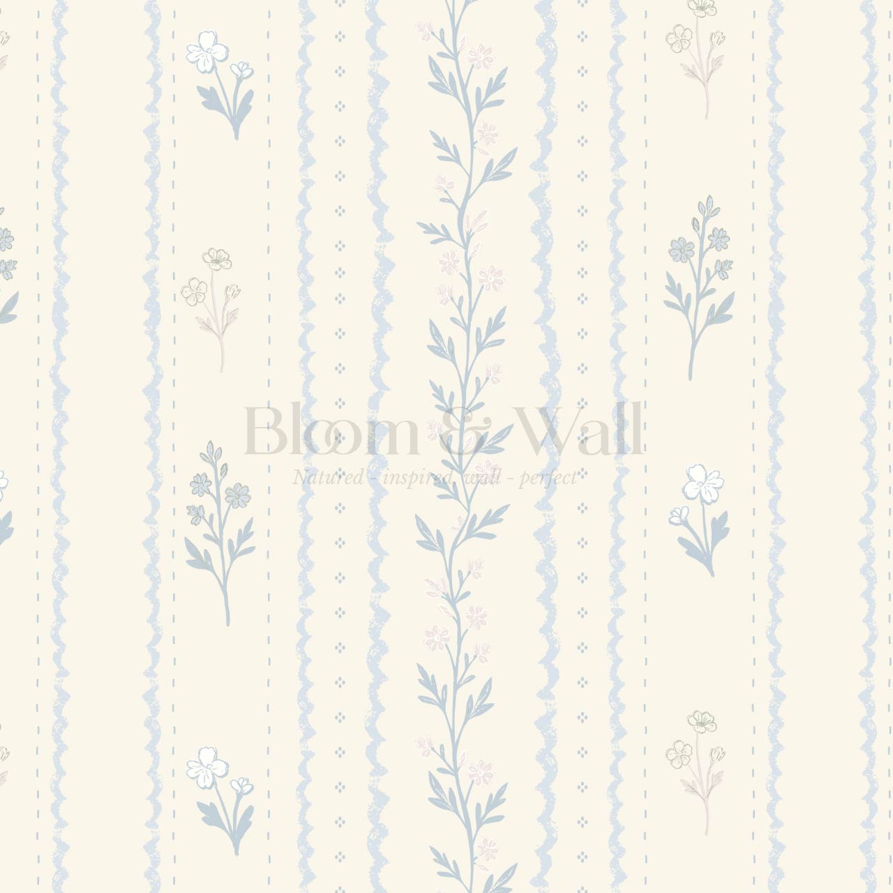 Lulu Decorative Floral Stripe Butter Sky Wallpaper