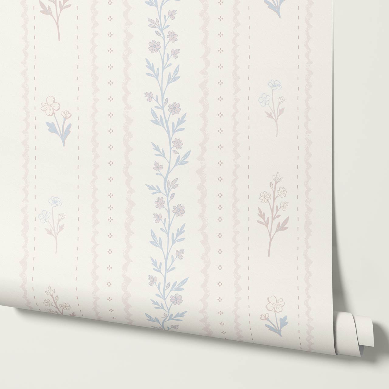 Lulu Decorative Floral Stripe Cream Blush Wallpaper