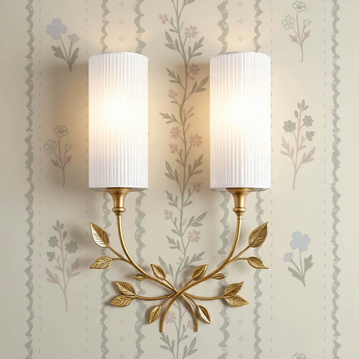 Lulu Decorative Floral Stripe Butter Sage Wallpaper