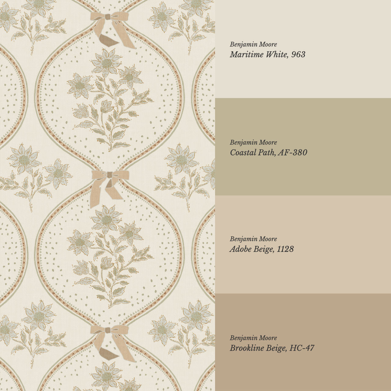 Lyonell Floral Bows Beige Wallpaper