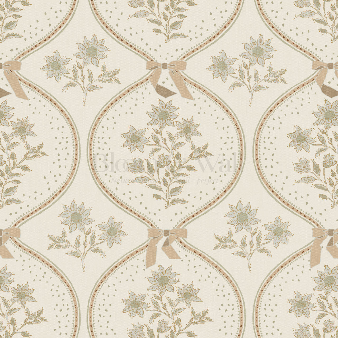 Lyonell Floral Bows Beige Wallpaper