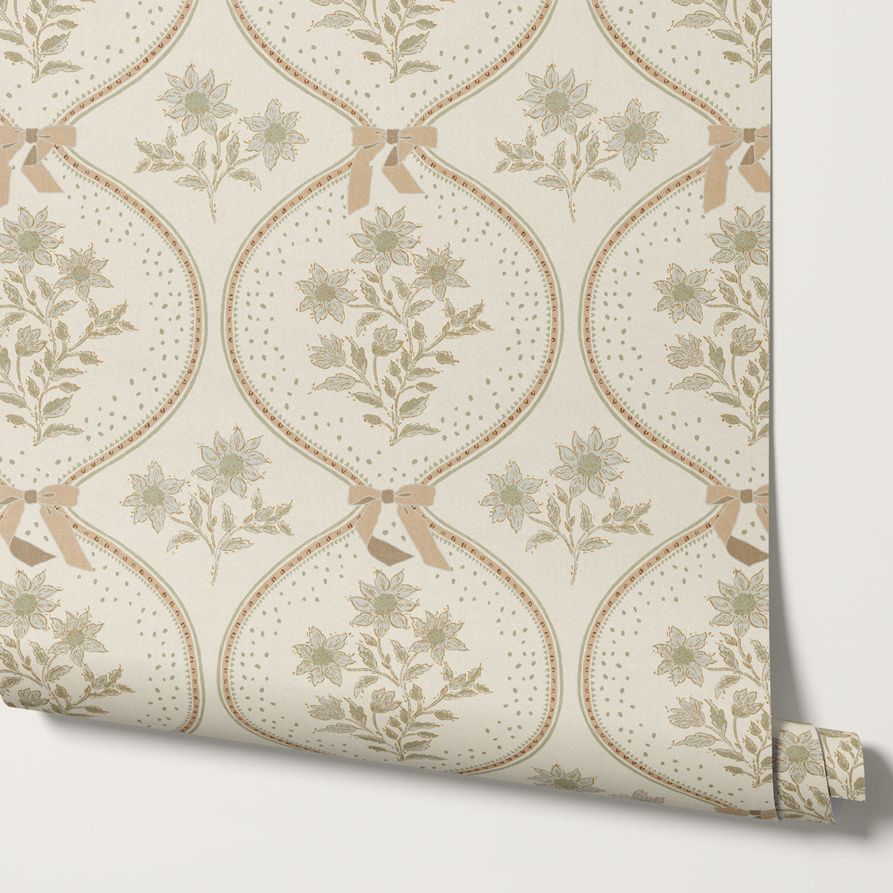 Lyonell Floral Bows Beige Wallpaper