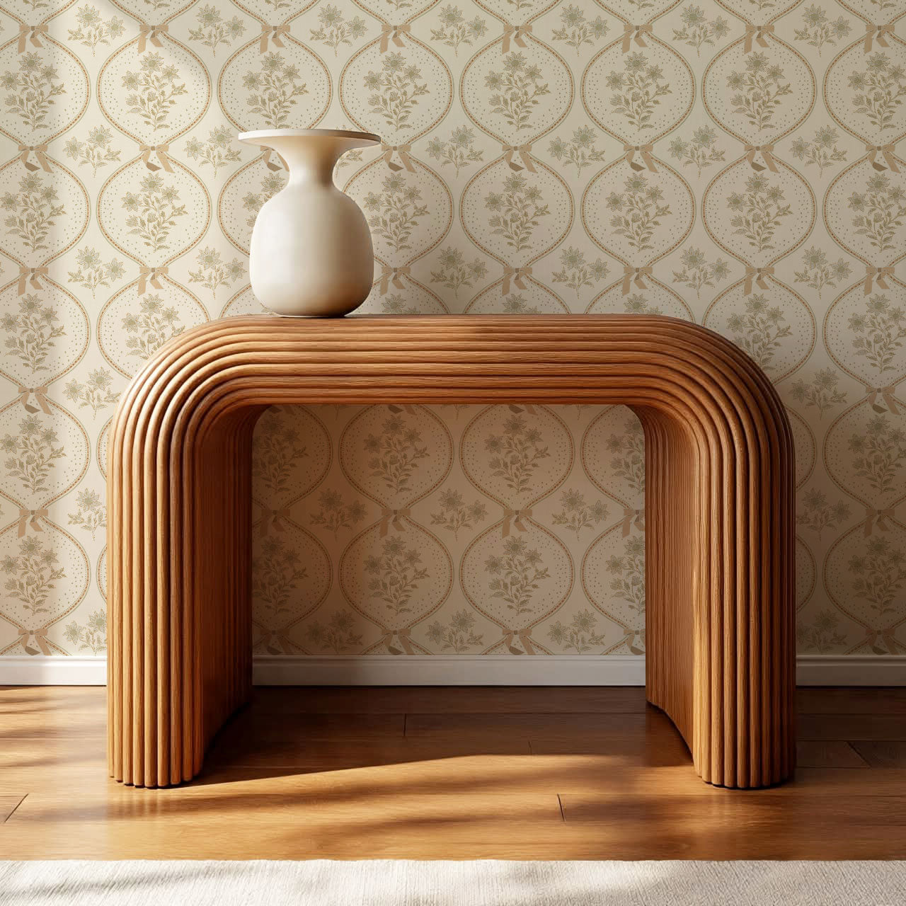 Lyonell Floral Bows Beige Wallpaper