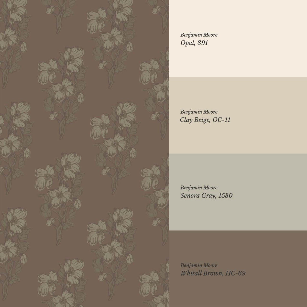 Mabel Field of Blooms Warm Mud Olive Wallpaper
