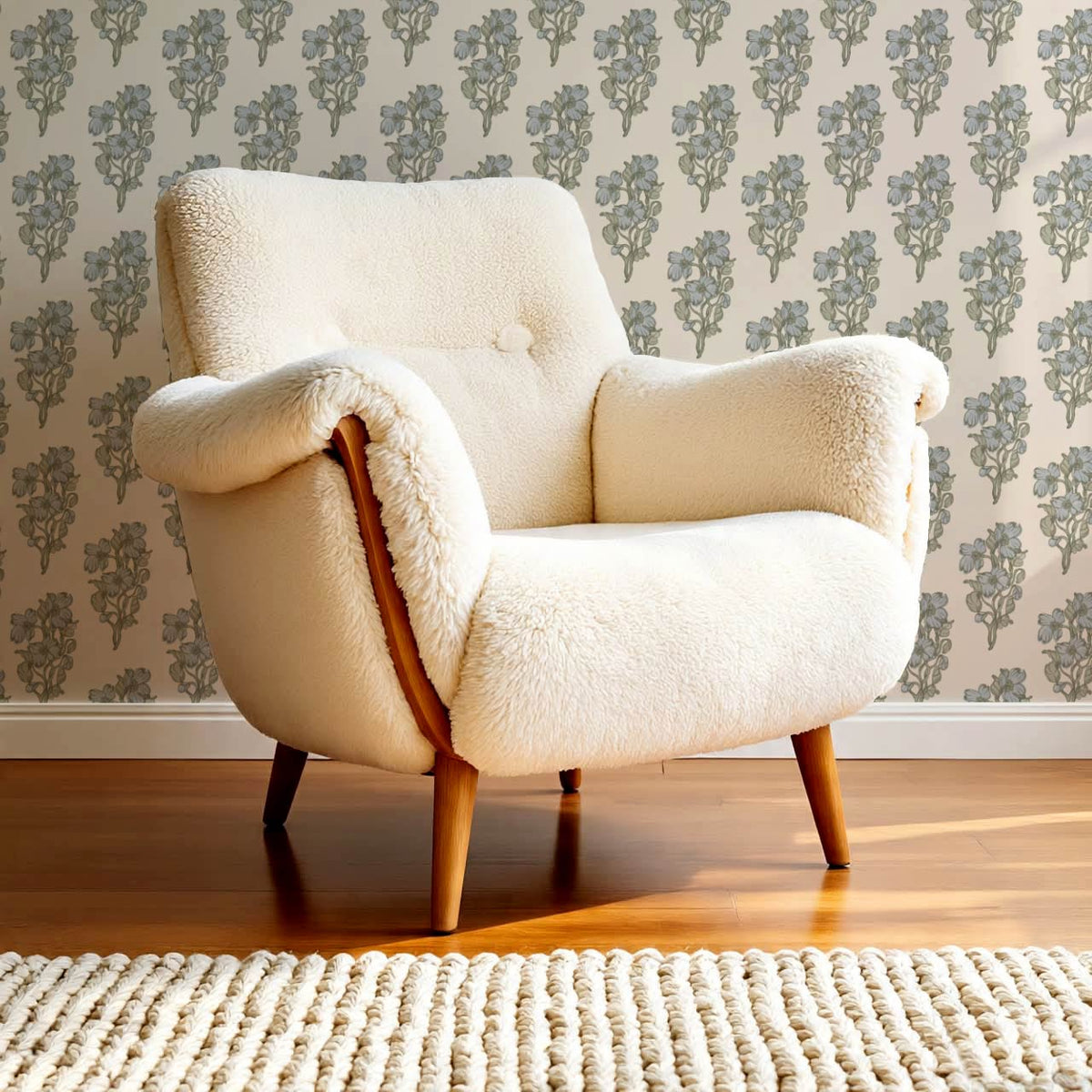 Mabel Field of Blooms Cream Pale Sky Wallpaper