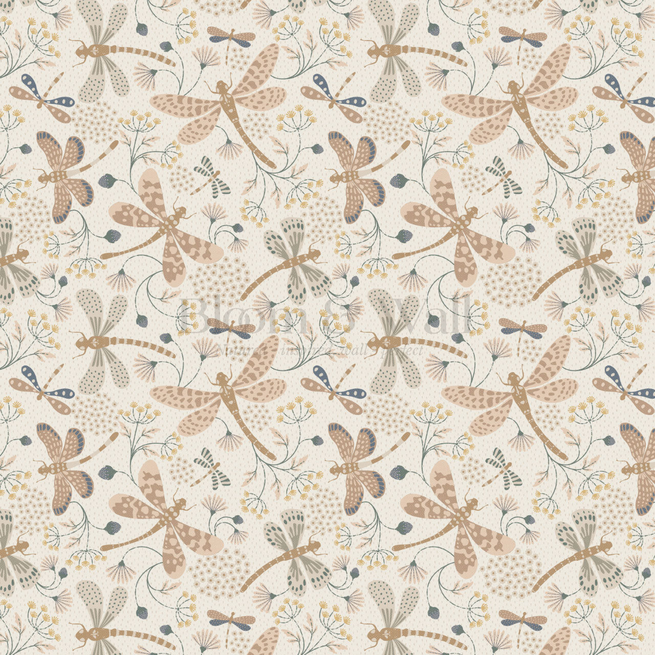 Madeline Dragonflies and Flowers Neutral Wallpaper