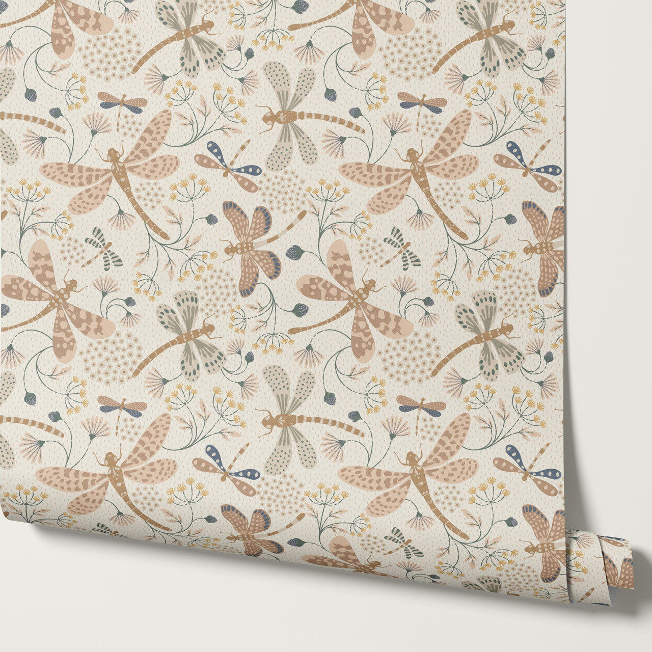 Madeline Dragonflies and Flowers Neutral Wallpaper