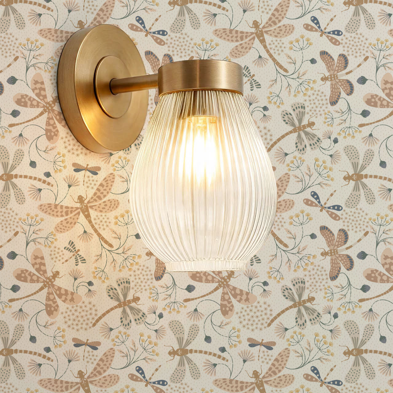 Madeline Dragonflies and Flowers Neutral Wallpaper
