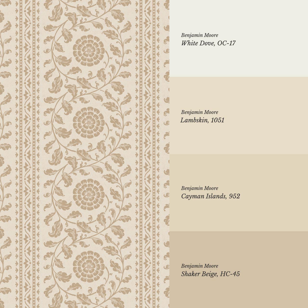 Madelyn Scrolling Floral Stripes Beige Tan Wallpaper