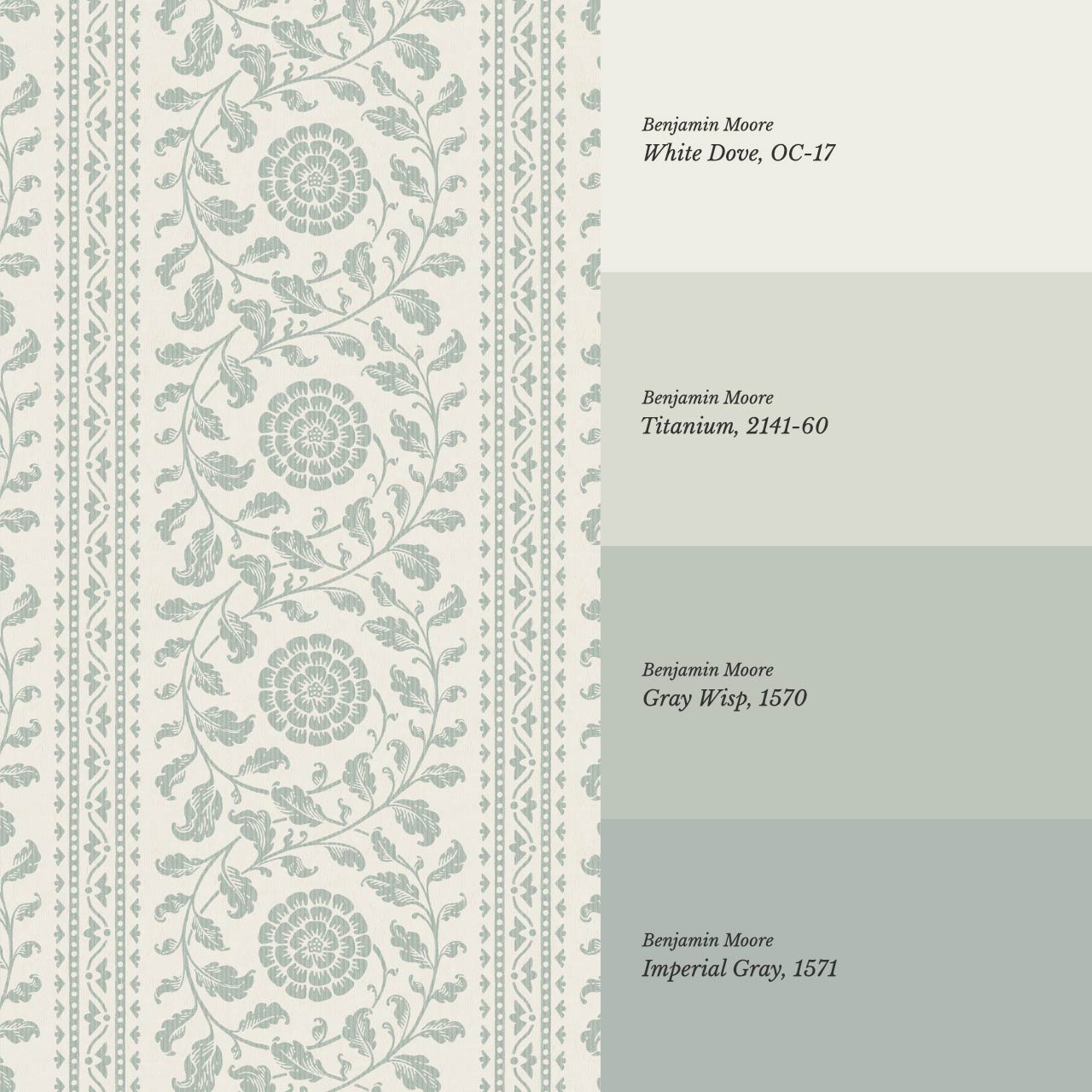 Madelyn Scrolling Floral Stripes Sea Glass Wallpaper