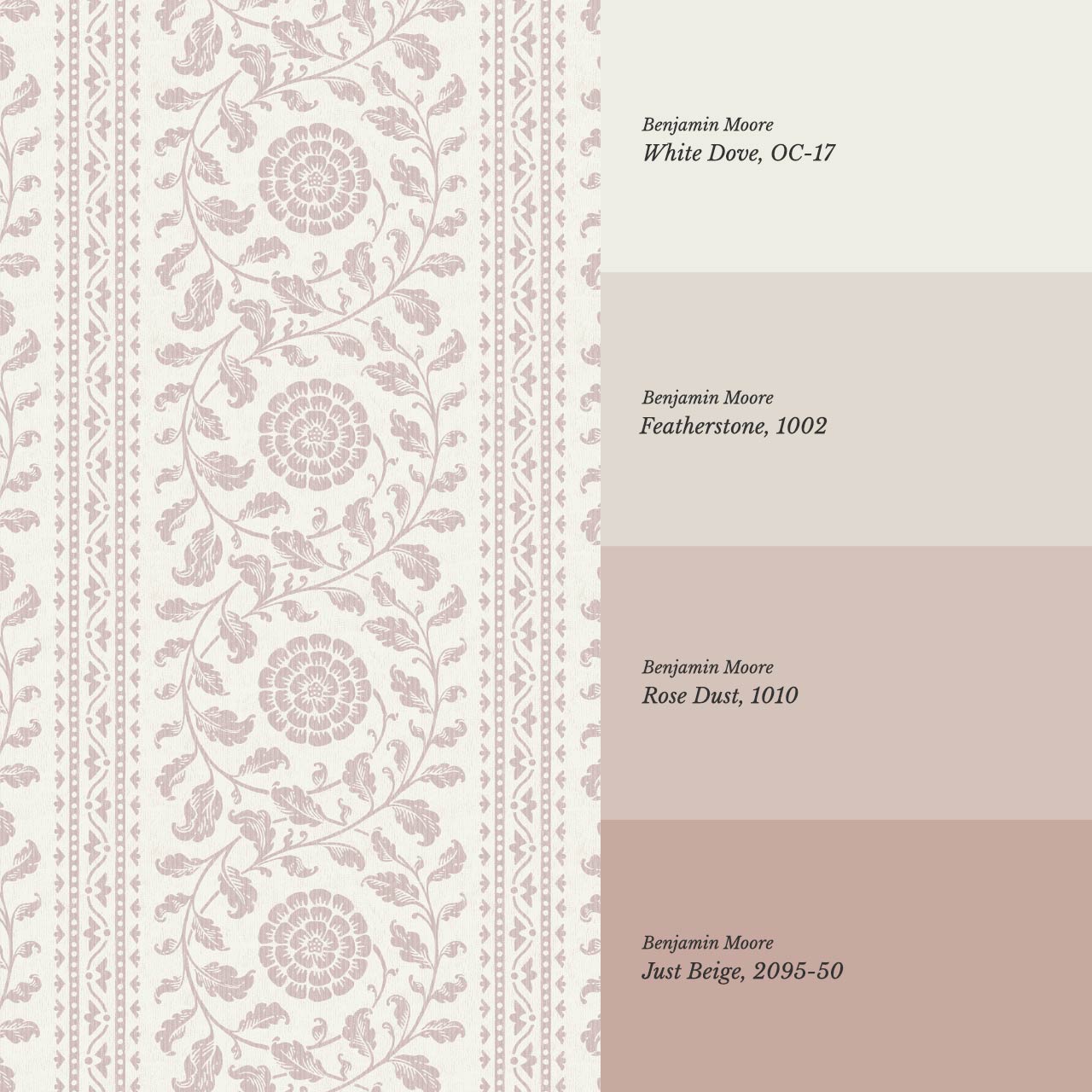 Madelyn Scrolling Floral Stripes Rose Dust Wallpaper