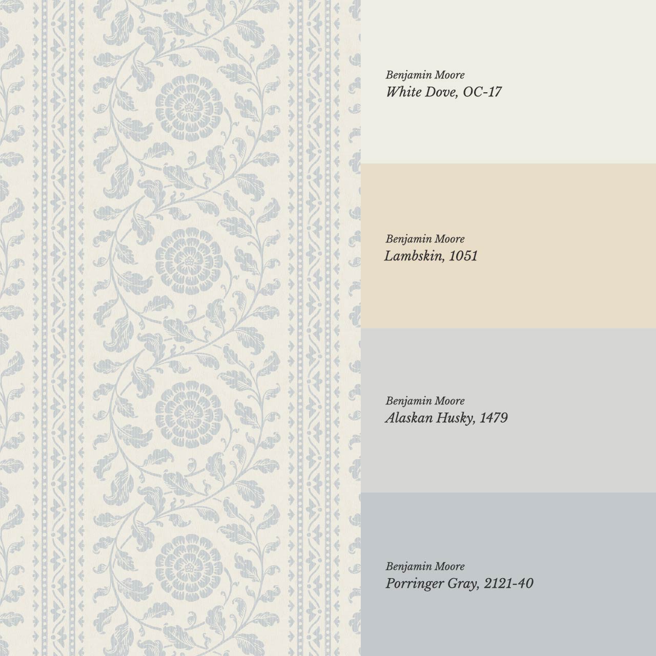 Madelyn Scrolling Floral Stripes French Blue Wallpaper