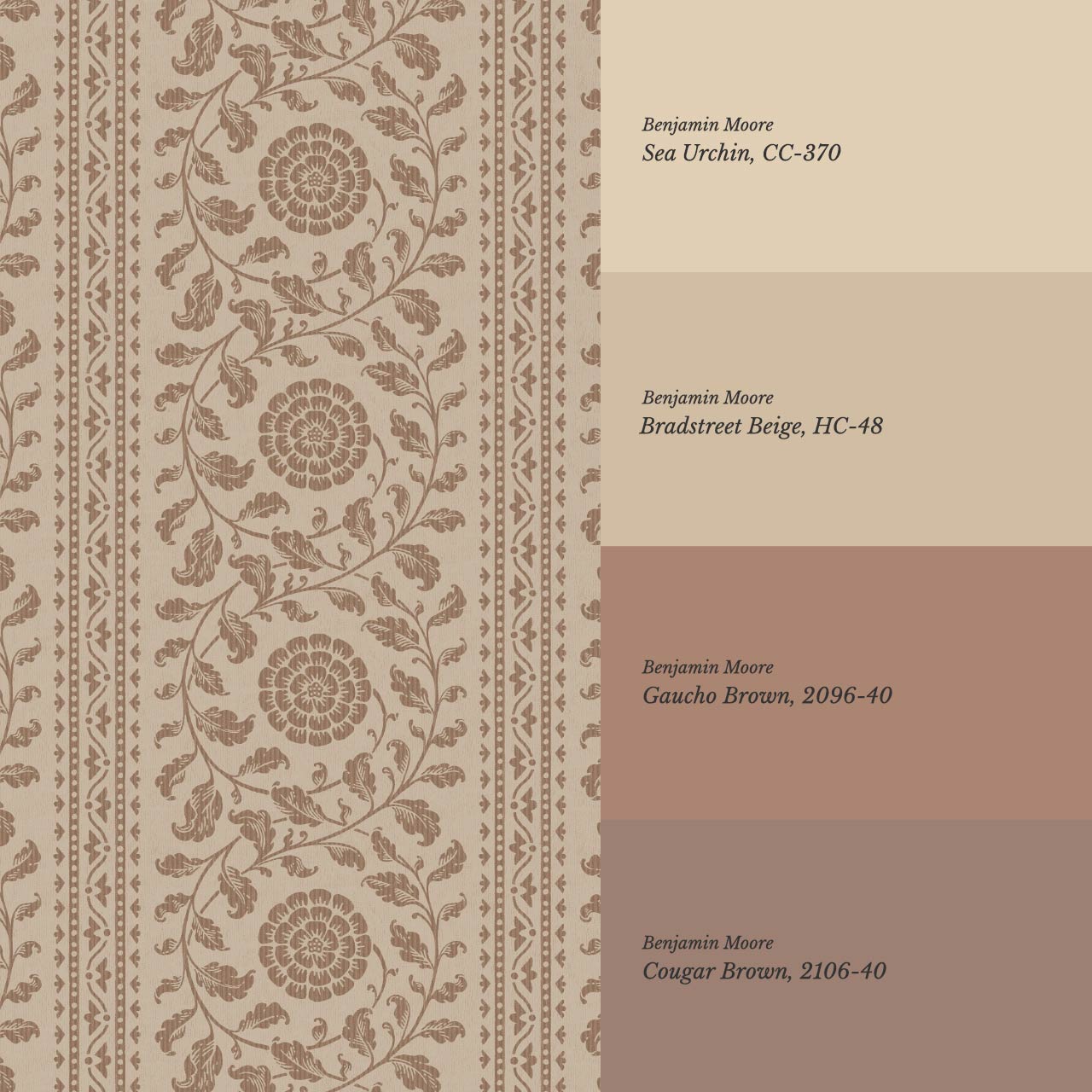 Madelyn Scrolling Floral Stripes Mocha Wallpaper