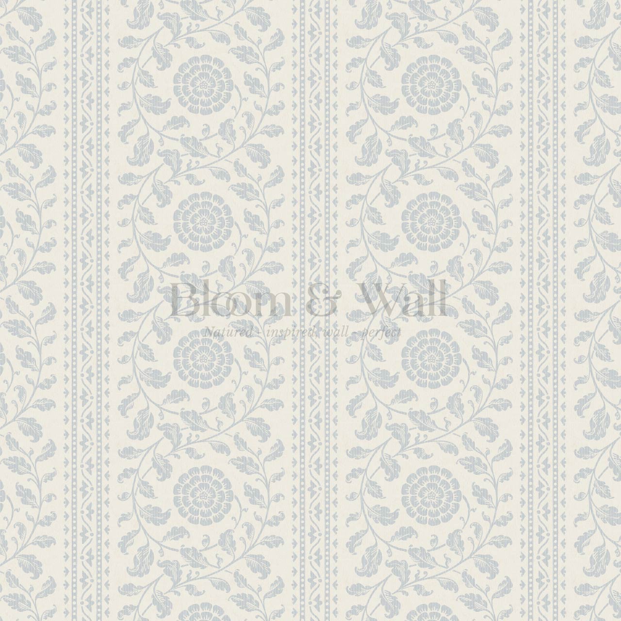 Madelyn Scrolling Floral Stripes French Blue Wallpaper
