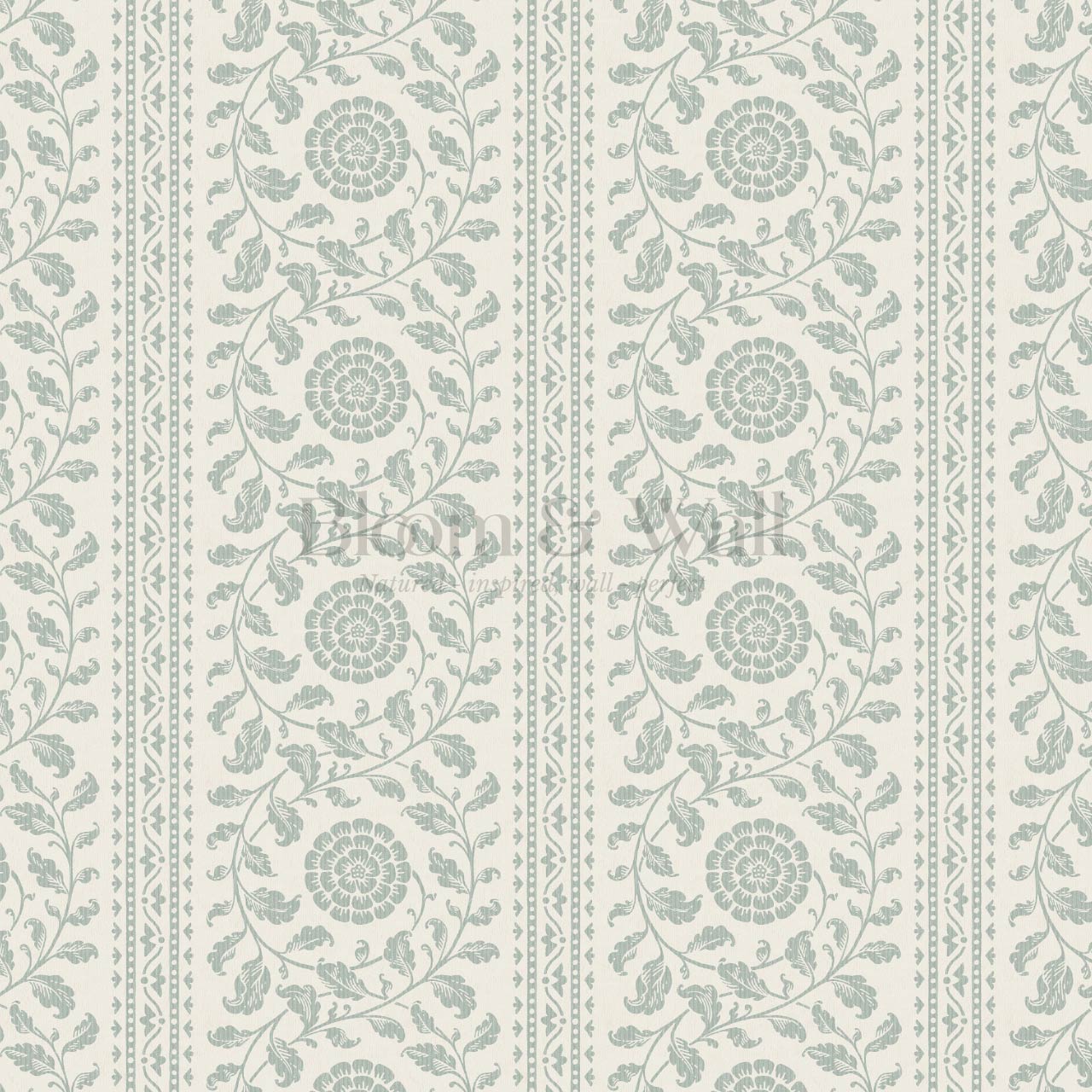 Madelyn Scrolling Floral Stripes Sea Glass Wallpaper