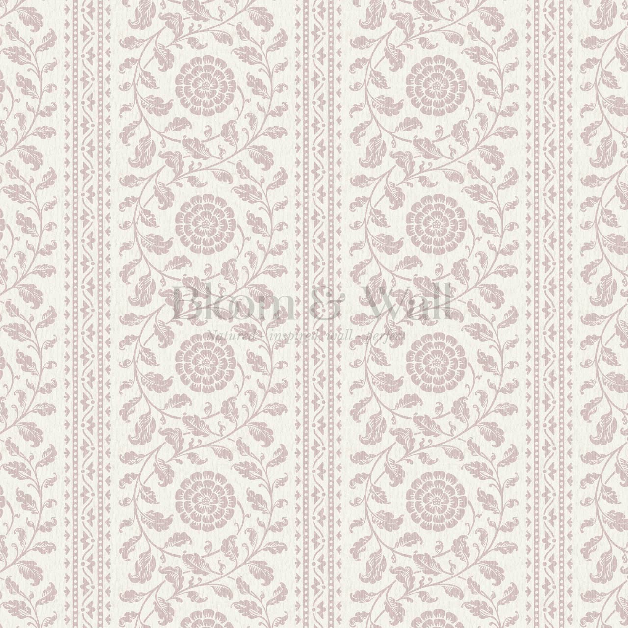 Madelyn Scrolling Floral Stripes Rose Dust Wallpaper