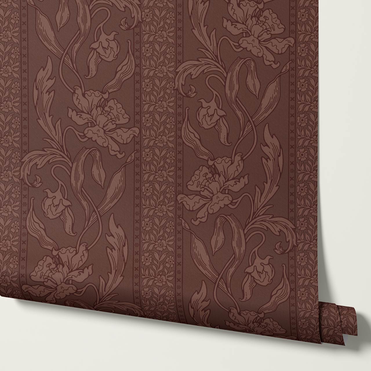 Micaela Art Nouveau Trailing Floral Mahogany Wallpaper