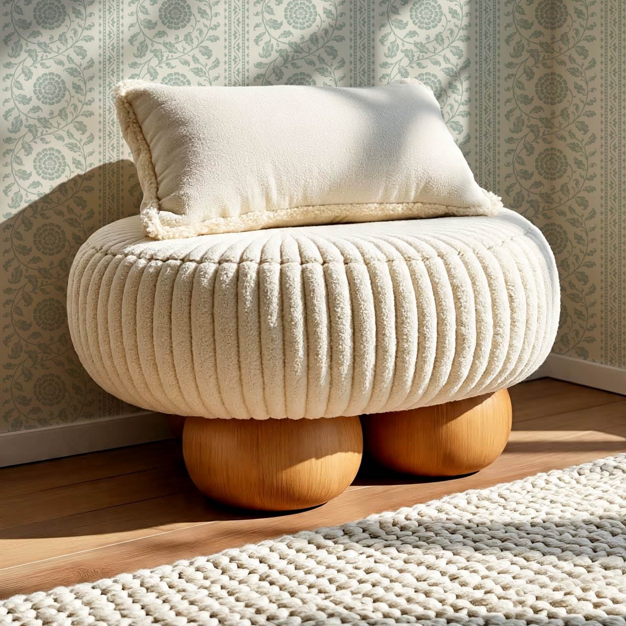 Madelyn Scrolling Floral Stripes Sea Glass Wallpaper