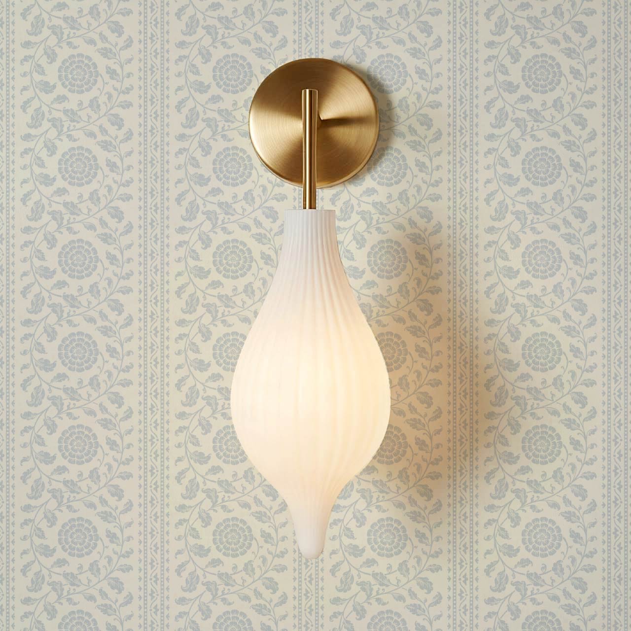 Madelyn Scrolling Floral Stripes French Blue Wallpaper