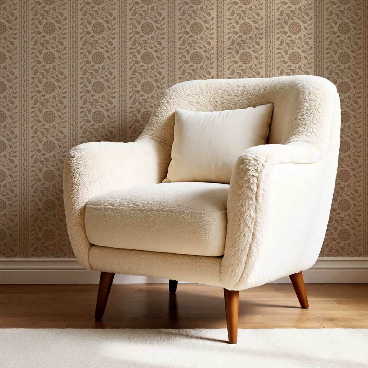 Madelyn Scrolling Floral Stripes Mocha Wallpaper