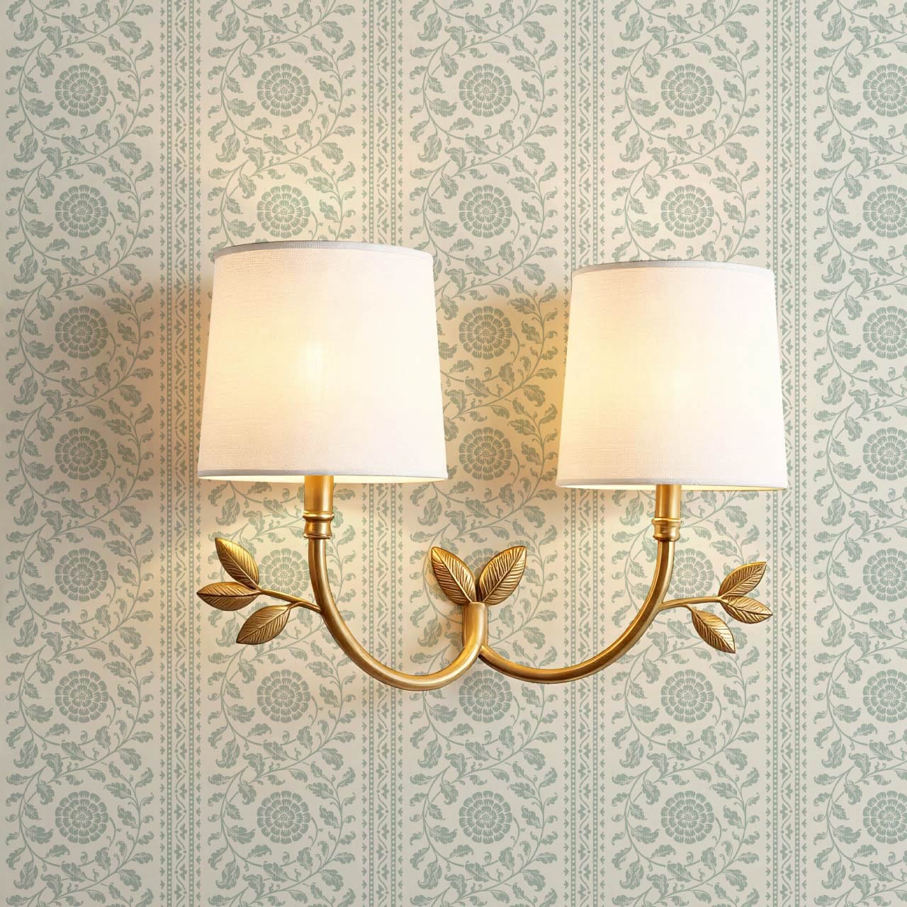 Madelyn Scrolling Floral Stripes Sea Glass Wallpaper