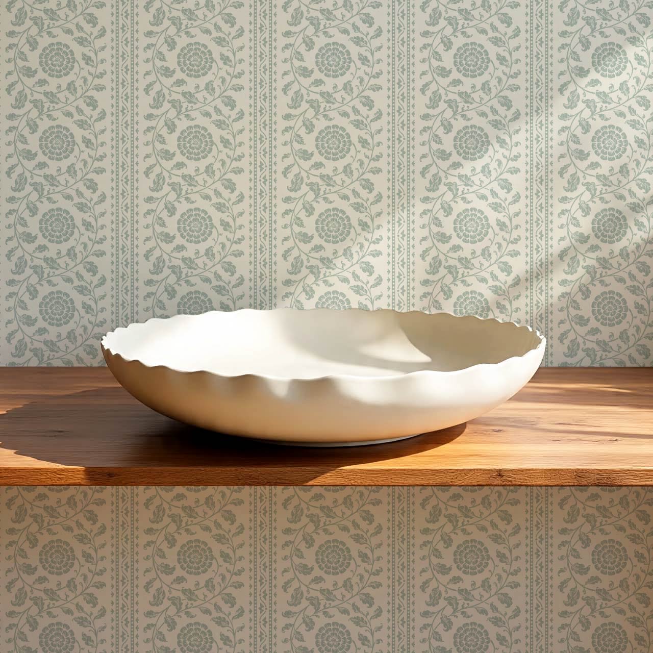 Madelyn Scrolling Floral Stripes Sea Glass Wallpaper