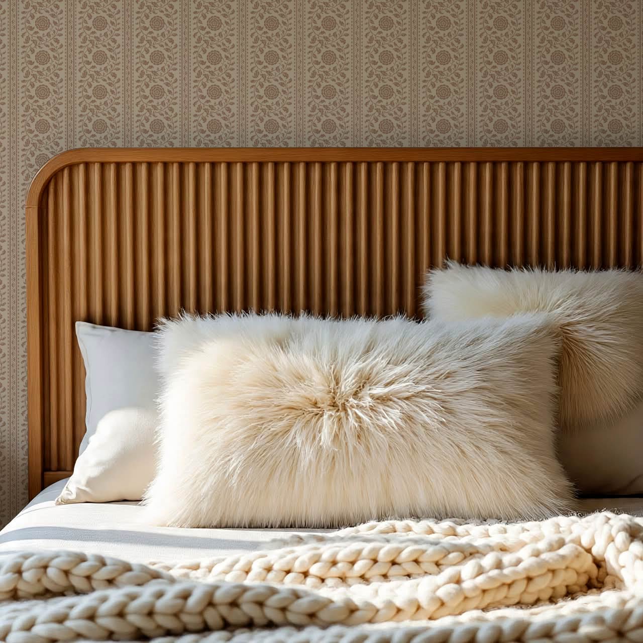 Madelyn Scrolling Floral Stripes Mocha Wallpaper