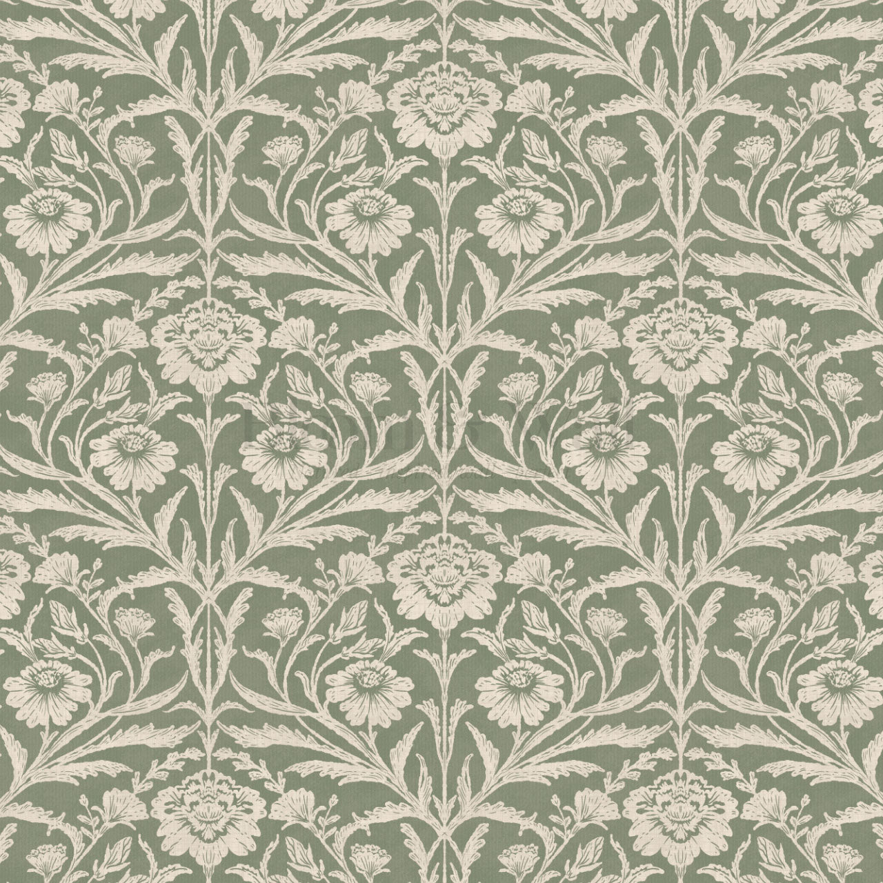 Madison Block Print Floral Damask Sage Wallpaper