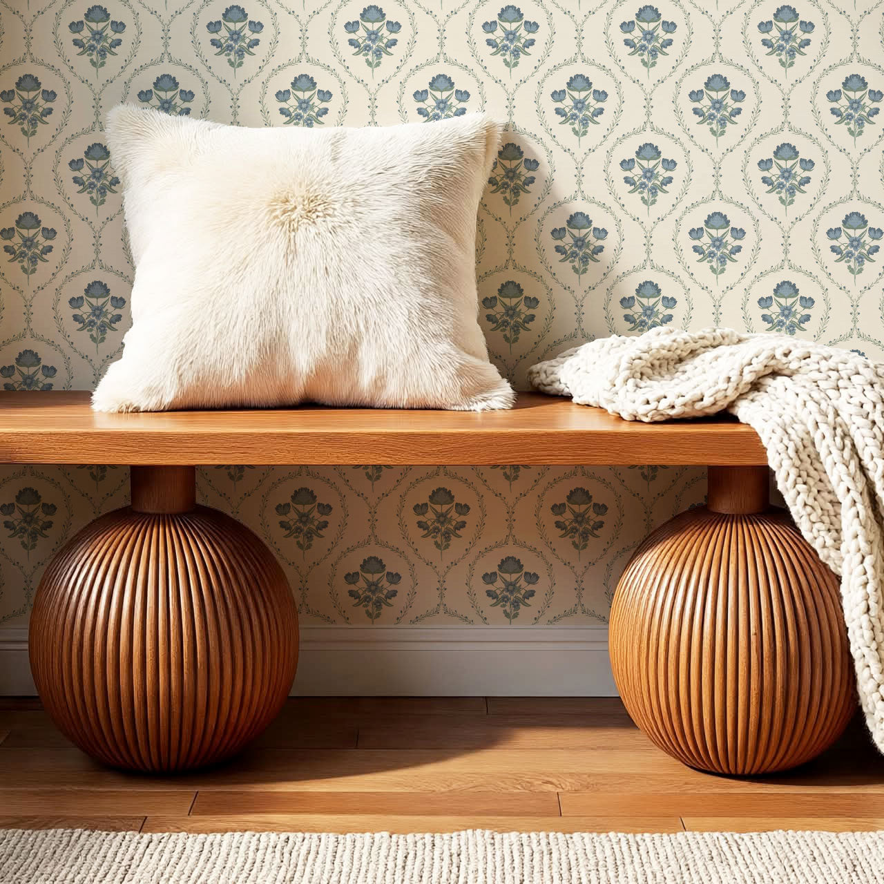 Maeve Country Florals French Blue Wallpaper
