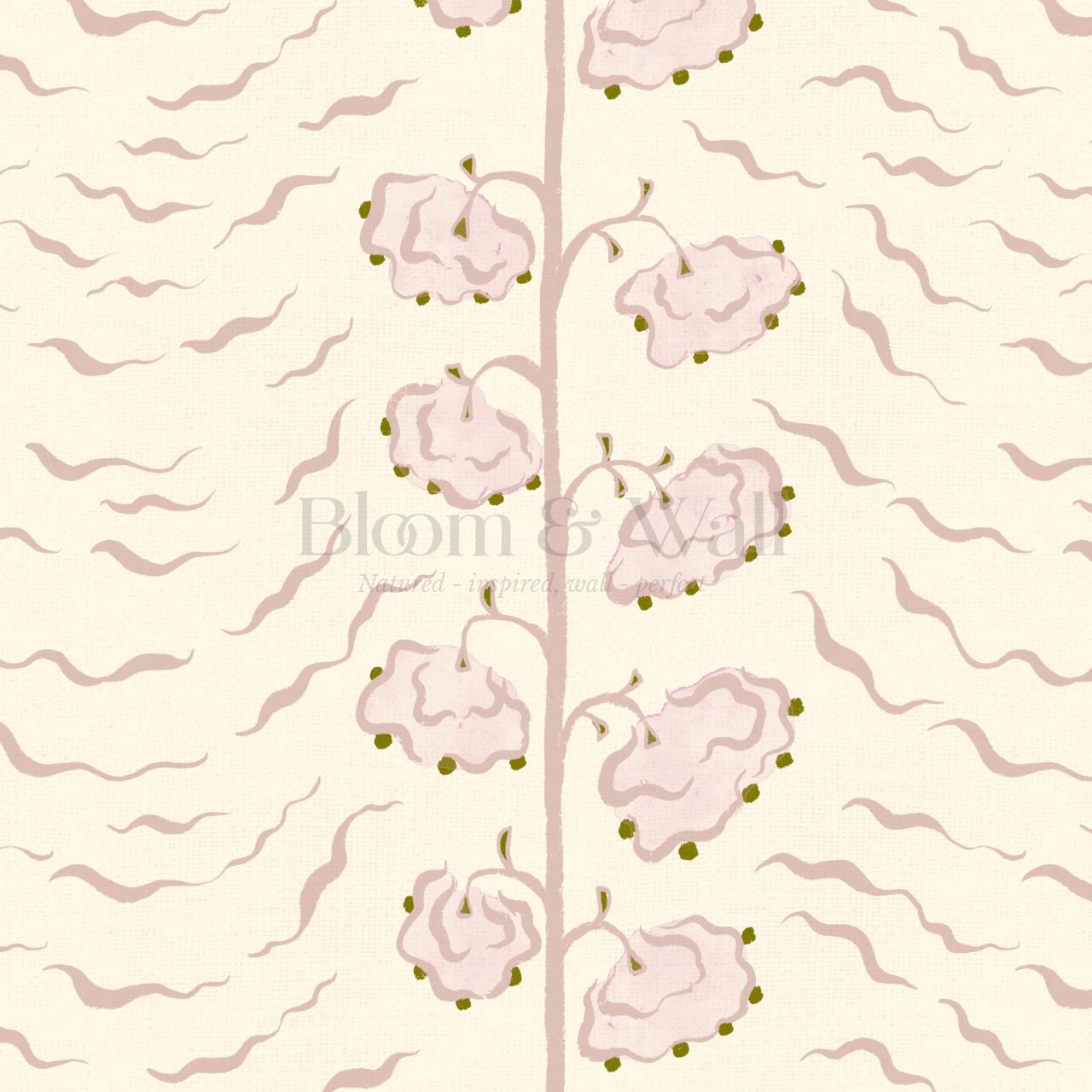 Magdalena Cloud Flowers Blush Cream Wallpaper